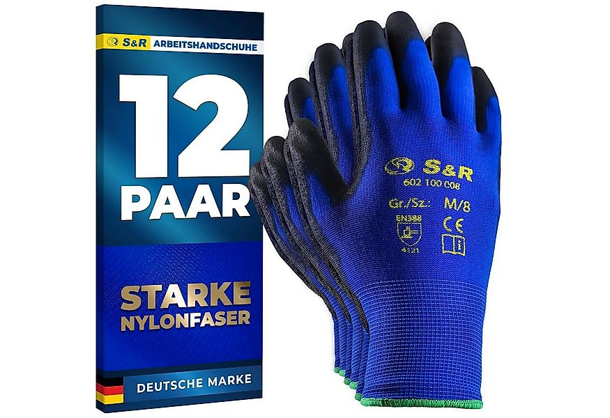 S&R Arbeitshandschuhe 12 Paar aus Nylonfaser mit Polyurethanbeschichtung (S günstig online kaufen