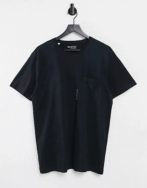 Selected Homme – Locker geschnittenes T-Shirt mit Tasche und Print in Schwa günstig online kaufen