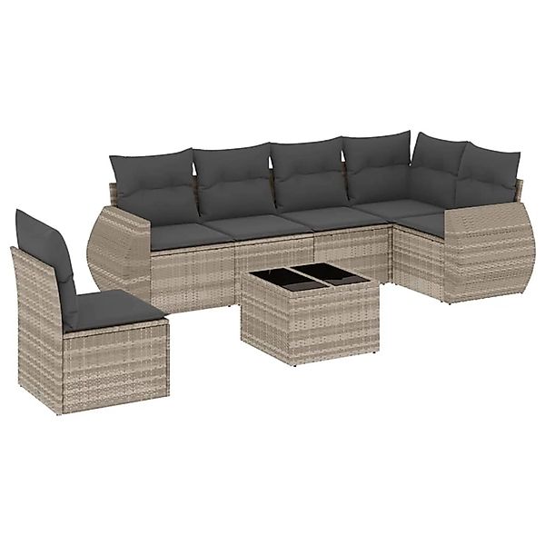 vidaXL 7-Tlg Garten-Sofagarnitur mit Kissen Hellgrau Poly Rattan 3253779 günstig online kaufen