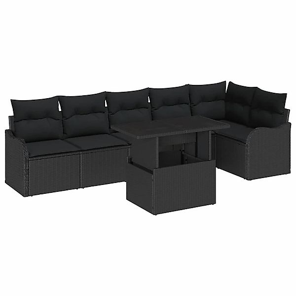 vidaXL Garten-Sofa-Set mit Kissen 7-Tlg Schwarz Poly Rattan 3348479 günstig online kaufen
