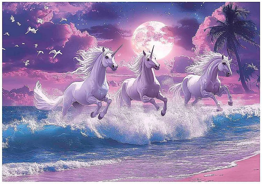 Wallarena Fototapete Kinderzimmer Einhörner Rosa Wiese Kinder Vlies Tapete günstig online kaufen