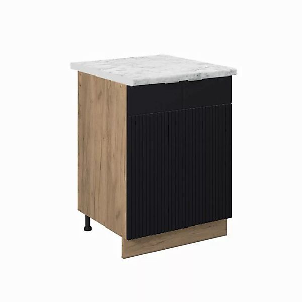 Vicco Unterschrank Fame-Line, Schwarz gestreift/Goldkraft Eiche, 60 cm, AP günstig online kaufen