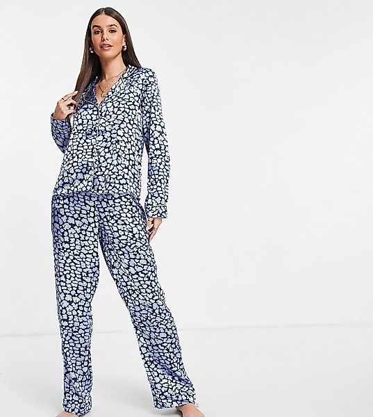 Vero Moda Tall – Pyjamahemd und -hose in blau geblümt-Bunt günstig online kaufen