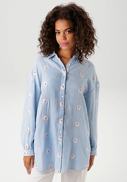 Aniston CASUAL Hemdbluse, mit bezaubernden Blüten bestickt günstig online kaufen
