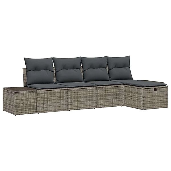 vidaXL Garten-Sofa-Set mit Kissen 5-Tlg Grau Poly Rattan 3359358 günstig online kaufen