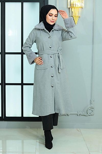 MODAMİHRAM Wintermantel Pelz Detail Wollmantel Beige 19175 günstig online kaufen