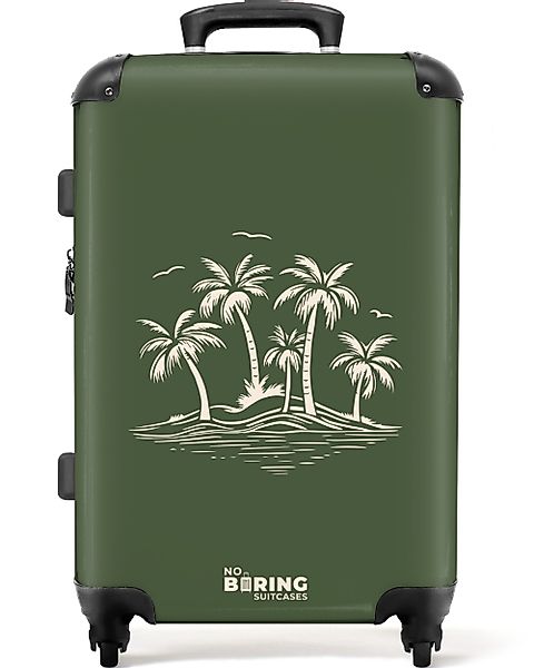 NoBoringSuitcases.com© Hartschalen-Trolley Grün mit beigen Palmen günstig online kaufen