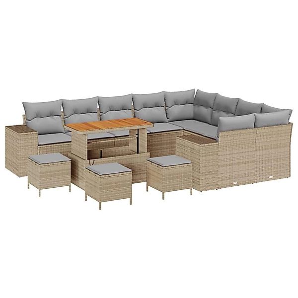 vidaXL Garten-Sofa-Set Höhenverstellbar 13-Tlg Beige Poly Rattan 3362052 günstig online kaufen