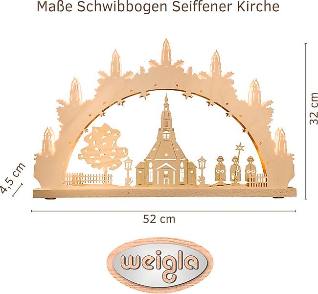 Weigla LED Schwibbogen »Seiffener Kirche, Lichterbogen aus Holz, NATUR«, Er günstig online kaufen