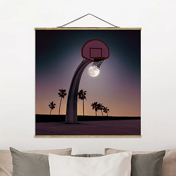Stoffbild mit Posterleisten - Quadrat Basketball mit Mond günstig online kaufen