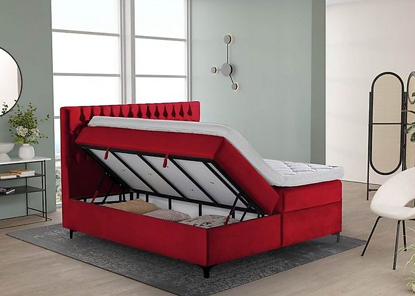 BettCo Stauraumbett Boxspringbett mit Bettkasten Vegas (in Samt Rot, 180 x günstig online kaufen