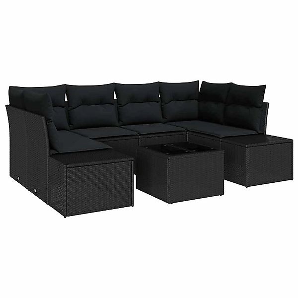 vidaXL Garten-Sofa-Set 7-Tlg Schwarz Poly Rattan 3346963 günstig online kaufen