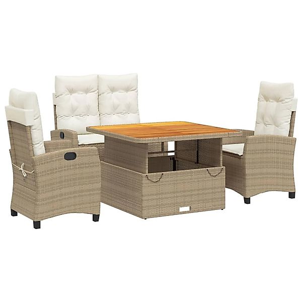 vidaXL 4-Tlg Garten-Essgruppe mit Kissen Beige Poly Rattan 3277416 günstig online kaufen