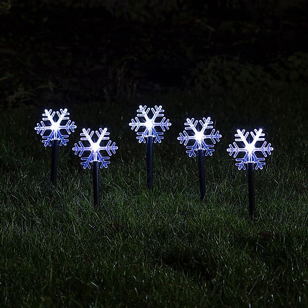 Lights4fun LED Dekolicht 5er Set Schneeflocken Stableuchten Batteriebetrieb günstig online kaufen