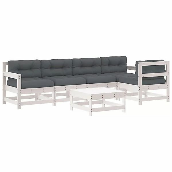 vidaXL 6-tlg Garten-Lounge-Set mit Kissen Weiß Kiefernholz Modell 15 günstig online kaufen