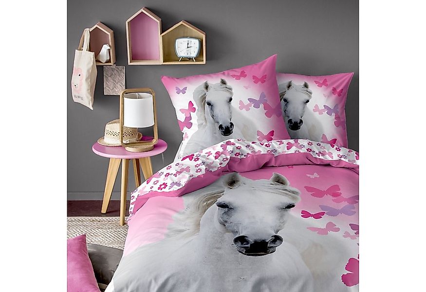 MTOnlinehandel Bettwäsche Kinderbettwäsche Pferde 135x200 + 80x80 cm, 100 % günstig online kaufen