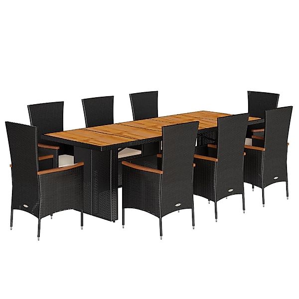 vidaXL 9-Tlg Garten-Essgruppe mit Kissen Schwarz Poly Rattan 3277522 günstig online kaufen