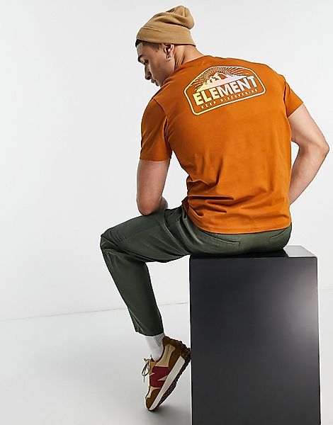 Element – Malta – T-Shirt in Orange mit Rückenprint-Braun günstig online kaufen