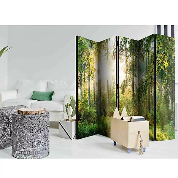 Leinwand Paravent mit Wald Motiv 225 cm breit günstig online kaufen