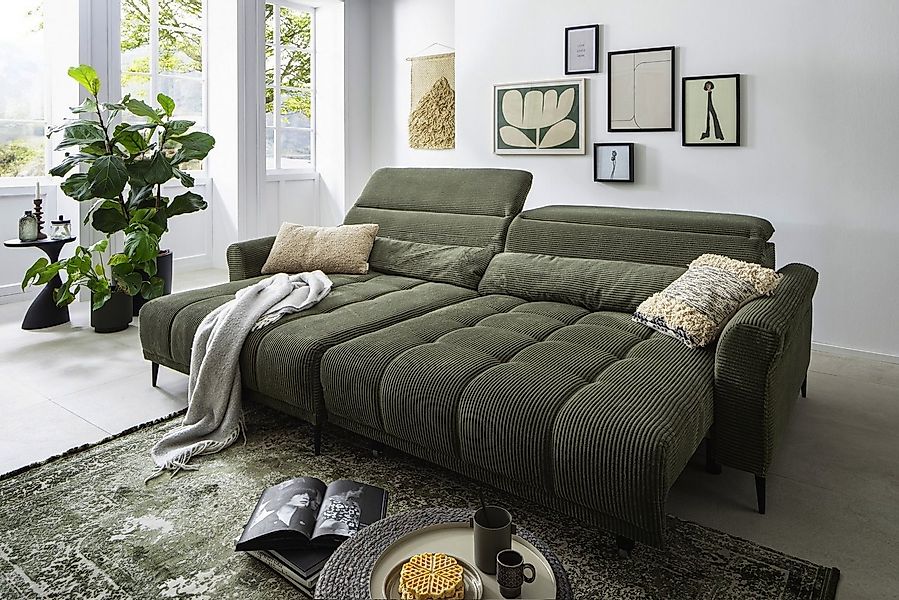 Iwaniccy Wohnlandschaft elektr. Sitzverstellung, 2 Kissen, Cord grün - 277x günstig online kaufen