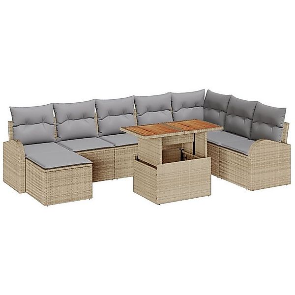 vidaXL Loungesofa 9-teiliges Garten Essset mit Kissen Beige Poly Rattan, 9 günstig online kaufen