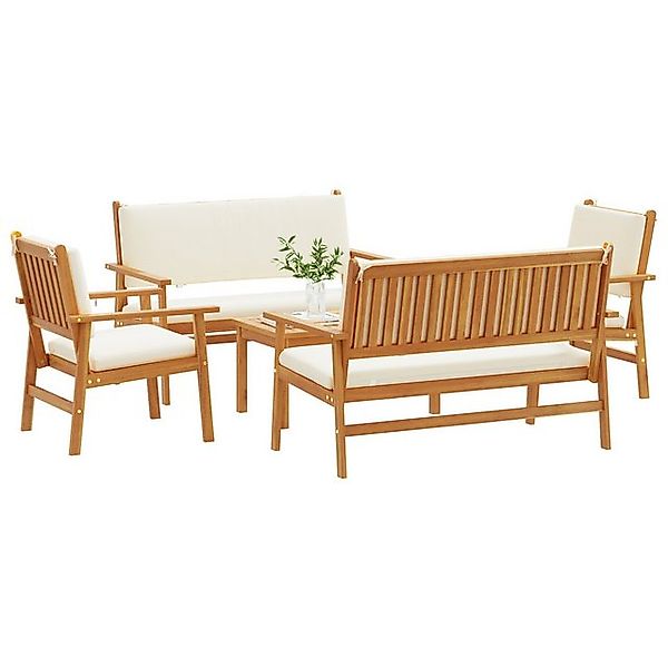 vidaXL Loungesofa Set aus 3 Natur nholz, Polyester (Kissen) Groß Langlebig, günstig online kaufen