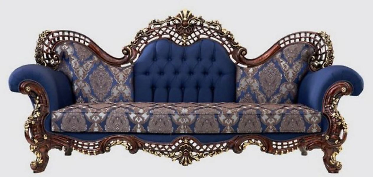 Casa Padrino Sofa Luxus Barock Sofa Blau / Dunkelbraun / Gold 270 x 100 x H günstig online kaufen
