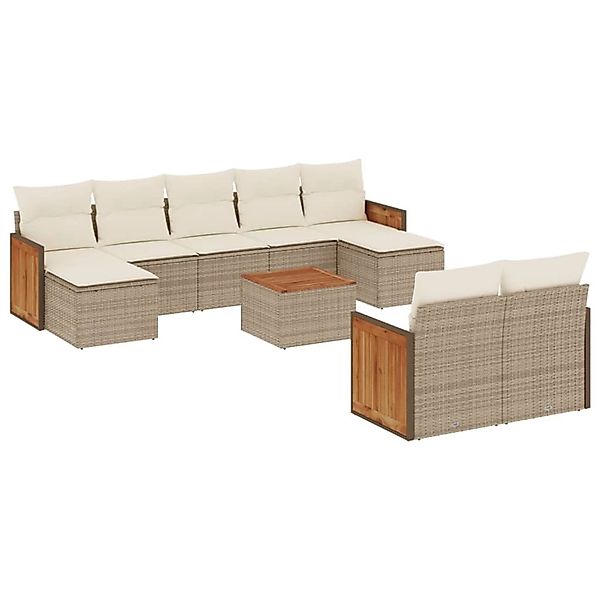 vidaXL 10-Tlg Garten-Sofagarnitur mit Kissen Beige Poly Rattan 3228088 günstig online kaufen