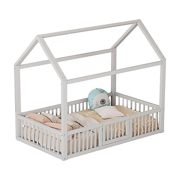 Ulife Hausbett Massivholzbett Doppelbett Flachbett mit Türchen, weiß,90*200 günstig online kaufen