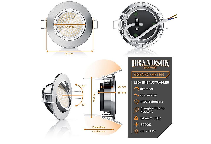Brandson LED Einbaustrahler dimmbar & schwenkbar, Deckenspots, Aluminium Ra günstig online kaufen