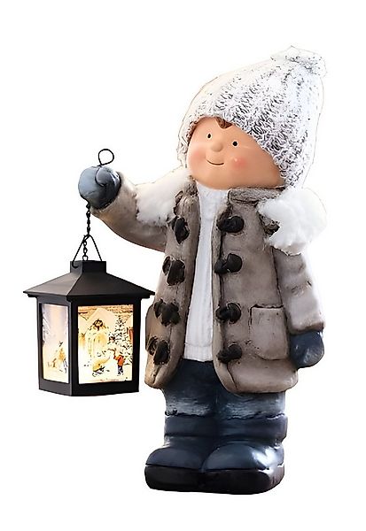 Dekoleidenschaft LED-Dekofigur "Junge" mit Laterne 31 cm hoch, Winterdeko, günstig online kaufen