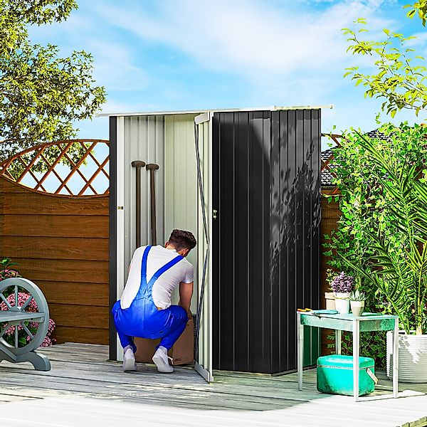 Outsunny Gerätehaus Gartenhaus Geräteschuppen mit Tür Outdoor Stahl Dunkelg günstig online kaufen