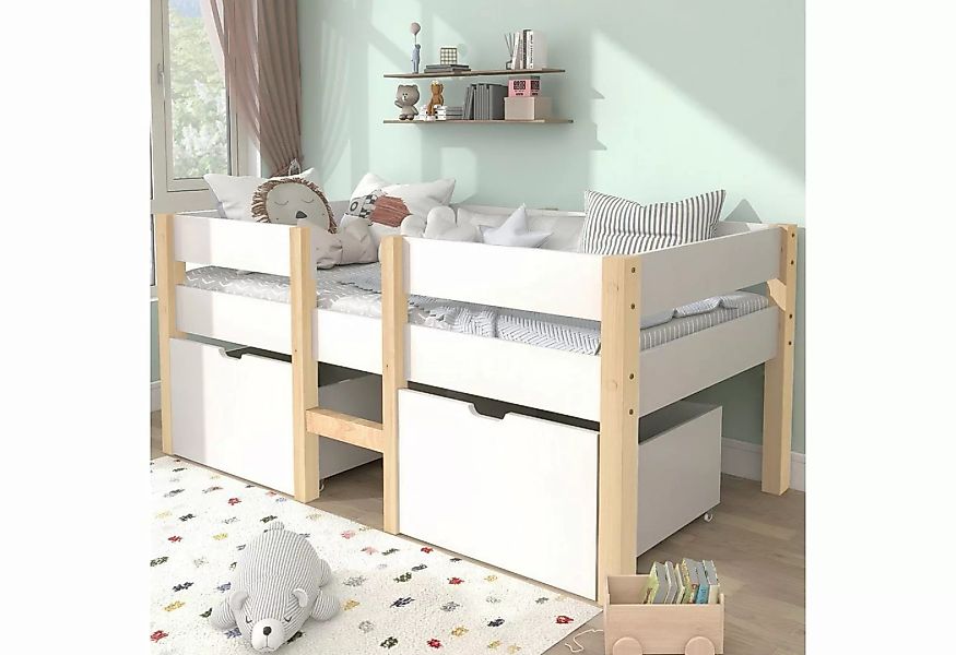 BlingBin Kinderbett Hochbett (1-tlg., mit Rausfallschutz, Kiefer-Vollholz-9 günstig online kaufen