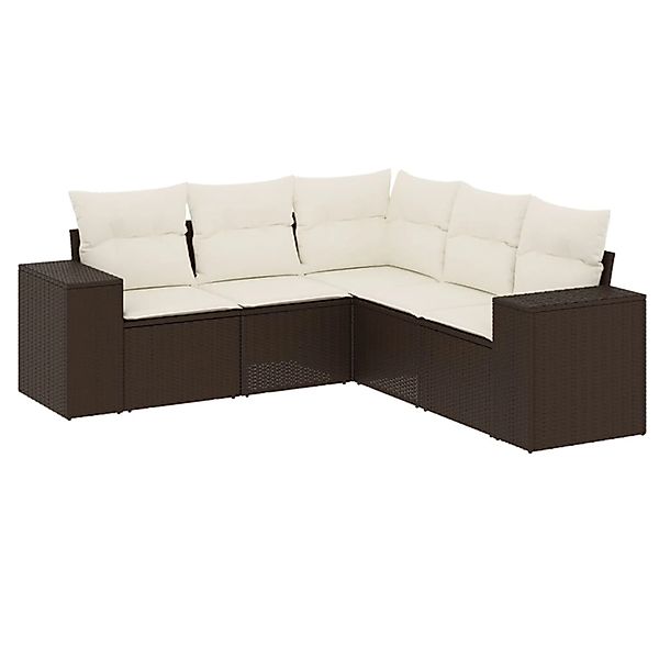 vidaXL 5-Tlg Garten-Sofagarnitur mit Kissen Braun Poly Rattan 3254890 günstig online kaufen