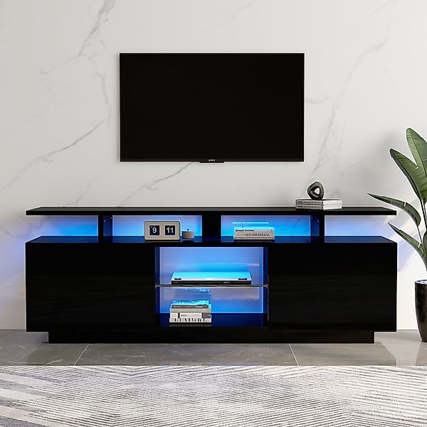 Fernsehschrank, Moderner mit 16-Farben-LED-Beleuchtung, Hochglanz , Glasfac günstig online kaufen