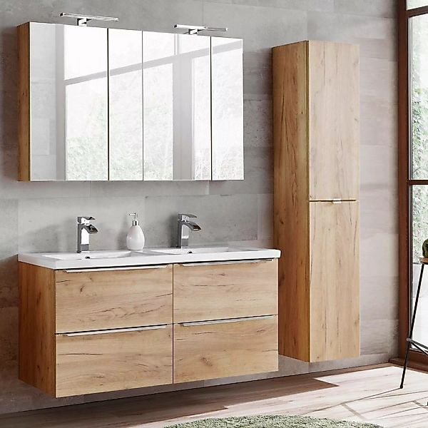 Badmöbel Set mit Doppel-Keramik-Waschtisch inkl. 2 Spiegelschränke TOSKANA- günstig online kaufen