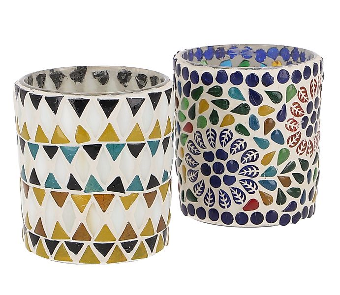 Guru-Shop Windlicht 2 handgearbeitete Glas Mosaik günstig online kaufen