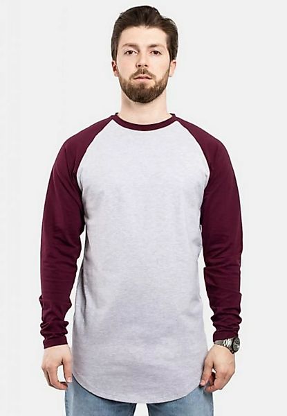 Blackskies T-Shirt Baseball Longshirt T-Shirt Aschgrau-Burgundy Small günstig online kaufen