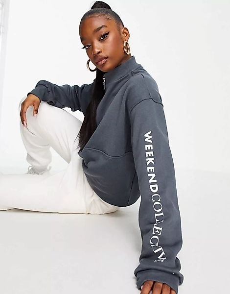 ASOS – Weekend Collective – Oversize-Sweatshirt mit halblangem Reißverschlu günstig online kaufen