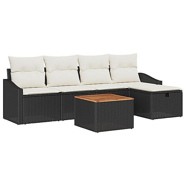 vidaXL Loungesofa 6-teiliges Gartensofa-Set mit Kissen Schwarz Poly Rattan, günstig online kaufen