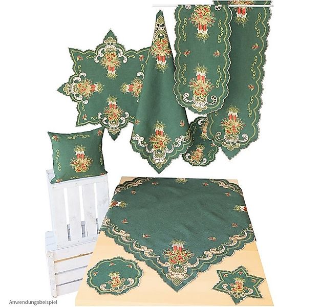 matches21 HOME & HOBBY Tischdecke Mitteldecke Stern Kerzen Stick grün Tisch günstig online kaufen