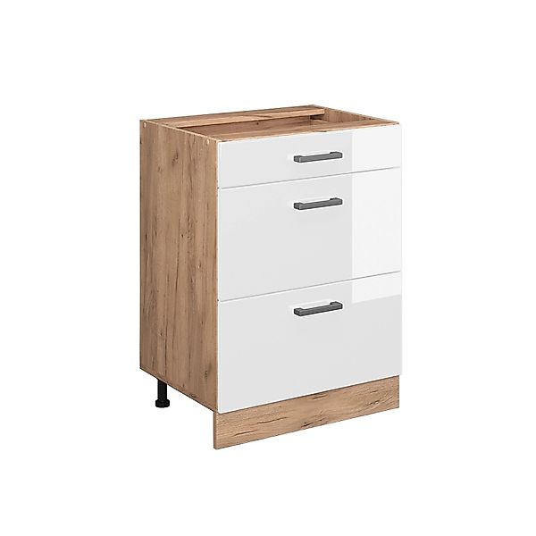 Vicco Küchenunterschrank R-Line Weiß Hochglanz/Goldkraft Eiche 60 cm mit Sc günstig online kaufen