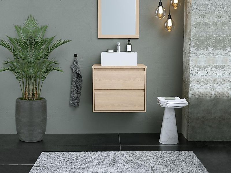 Waschbeckenunterschrank hängend mit Aufsatzwaschbecken - 60 cm - Eichenholz günstig online kaufen