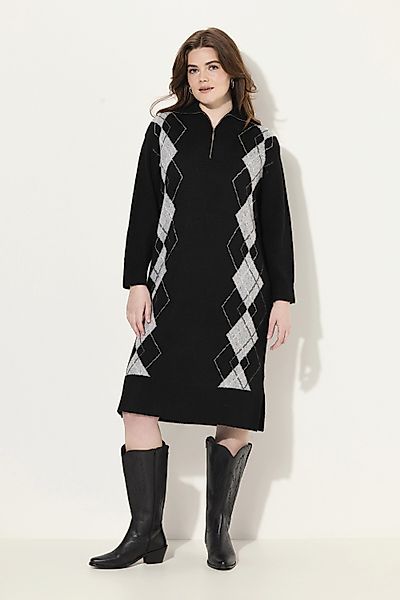 Ulla Popken Strickkleid Strickkleid Argyle-Muster Troyerkragen günstig online kaufen