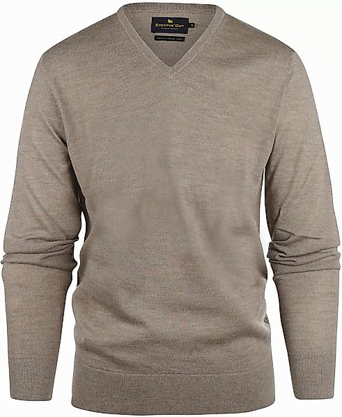 Steppin' Out Pullover V-Ausschnitt Merinowolle Taupe - Größe XXL günstig online kaufen