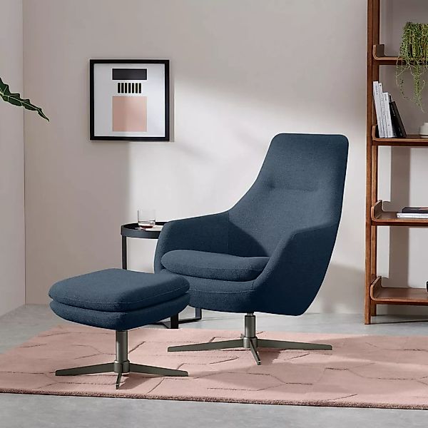 Modesto Sessel mit Hocker, Mitternachtsblau - MADE.com günstig online kaufen
