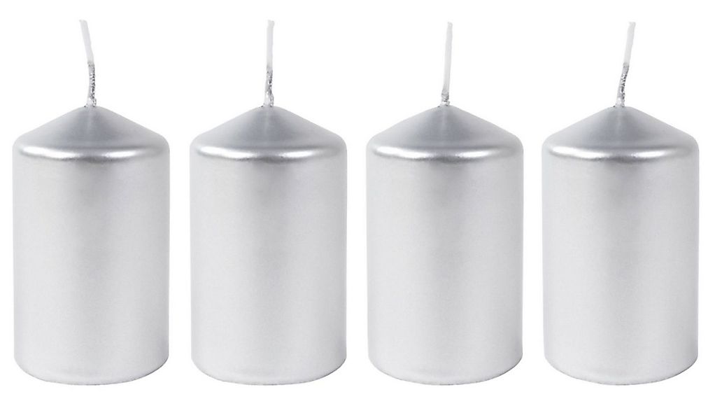 BURI Stumpenkerze Metallic-Stumpenkerzen silber 4er-Set Adventskerzen Weihn günstig online kaufen