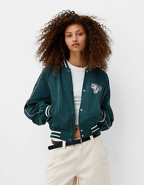 Bershka College-Jacke Damen S Grün günstig online kaufen