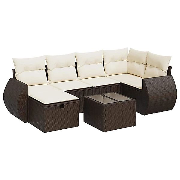vidaXL 7-Tlg Garten-Sofagarnitur mit Kissen Braun Poly Rattan 3325599 günstig online kaufen
