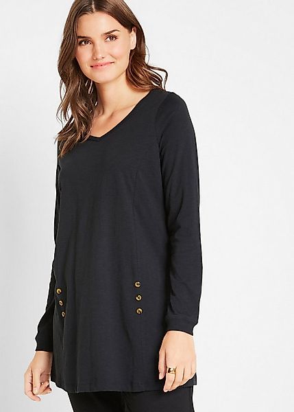 bonprix Longshirt A-Linie, mit dekorativen Knöpfen, aus Baumwolle, Casual S günstig online kaufen